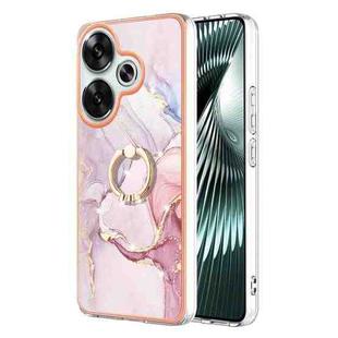 For Xiaomi Poco F6 5G Electroplating Marble IMD TPU Phone Case with Ring Holder(Rose Gold 005)