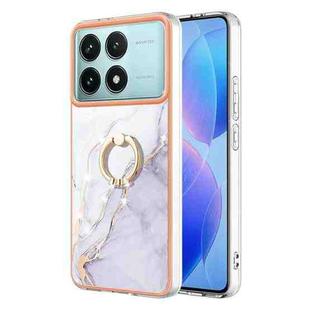 For Xiaomi Poco F6 Pro 5G Electroplating Marble IMD TPU Phone Case with Ring Holder(White 006)