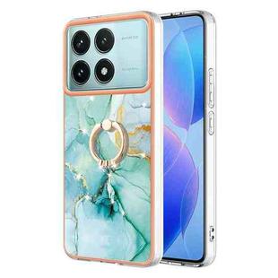 For Xiaomi Poco F6 Pro 5G Electroplating Marble IMD TPU Phone Case with Ring Holder(Green 003)