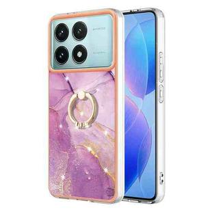 For Xiaomi Poco F6 Pro 5G Electroplating Marble IMD TPU Phone Case with Ring Holder(Purple 001)