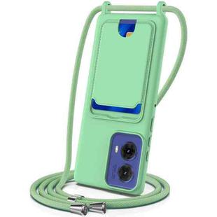 For Motorola Moto G85 / S50 Neo Integrated Card Bag Solid Color Liquid Silicone Phone Case with Lanyard(Green)