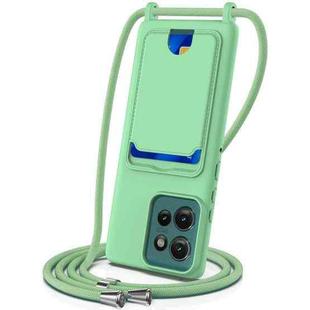 For Motorola Edge 50 Neo Integrated Card Bag Solid Color Liquid Silicone Phone Case with Lanyard(Green)