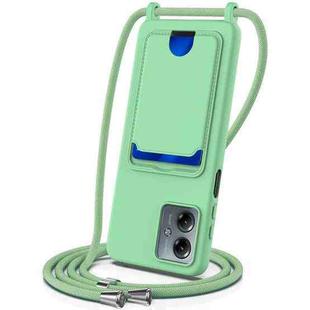 For Motorola Moto G14 Integrated Card Bag Solid Color Liquid Silicone Phone Case with Lanyard(Green)