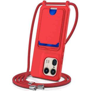 For Motorola Edge 50 Ultra Integrated Card Bag Solid Color Liquid Silicone Phone Case with Lanyard(Red)