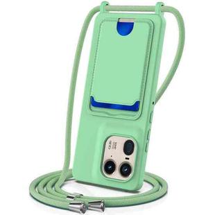 For Motorola Edge 50 Ultra Integrated Card Bag Solid Color Liquid Silicone Phone Case with Lanyard(Green)