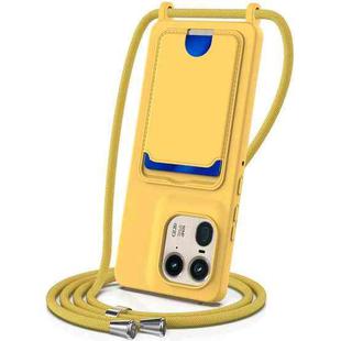 For Motorola Edge 50 Ultra Integrated Card Bag Solid Color Liquid Silicone Phone Case with Lanyard(Yellow)