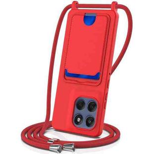 For Motorola Edge 60 / 60s /60 Fusion Integrated Card Bag Solid Color Liquid Silicone Phone Case with Lanyard(Red)