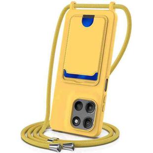 For Motorola Moto G15 / G15 Power 4G Integrated Card Bag Solid Color Liquid Silicone Phone Case with Lanyard(Yellow)