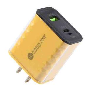 45-A2CL 20W Type-C, 8 Pin, USB-A Crystal Diamond Multi-Port Fast Charger US Plug(Yellow)