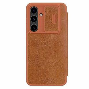 For Samsung Galaxy S24 FE 5G NILLKIN QIN Series Pro Sliding Camera Cover Design Leather Phone Case(Brown)