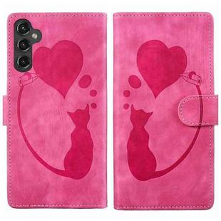 For Samsung Galaxy S25 5G Pen Heart Cat Embossed Leather Phone Case(Pink)