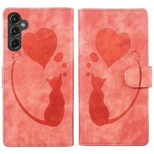 For Samsung Galaxy S25+ 5G Pen Heart Cat Embossed Leather Phone Case(Orange)