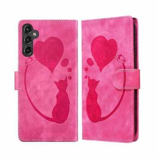 For Samsung Galaxy S25 FE 5G Pen Heart Cat Embossed Leather Phone Case(Pink)
