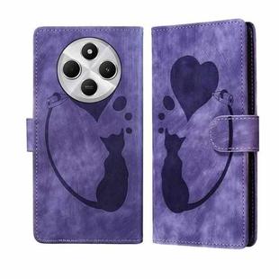 For Redmi 14C 4G Pen Heart Cat Embossed Leather Phone Case(Purple)