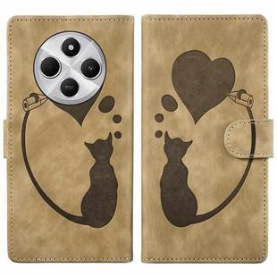 For Redmi A4 5G Pen Heart Cat Embossed Leather Phone Case(Apricot)