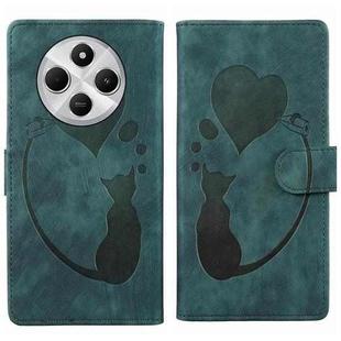 For Redmi A4 5G Pen Heart Cat Embossed Leather Phone Case(Green)