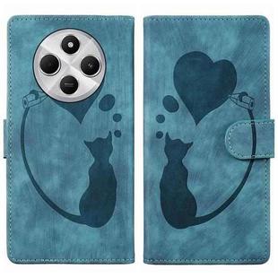 For Redmi A4 5G Pen Heart Cat Embossed Leather Phone Case(Blue)