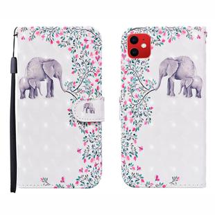 For iPhone 12 mini 3D Painted Pattern Horizontal Flip Leather Case with Holder & Wallet & Card slot & Lanyard(Flower Elephant)