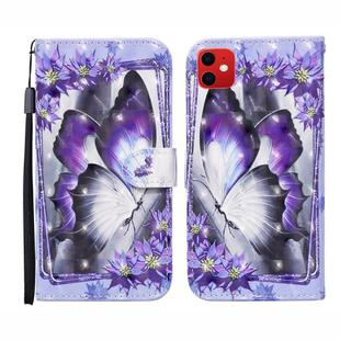 For iPhone 12 mini 3D Painted Pattern Horizontal Flip Leather Case with Holder & Wallet & Card slot & Lanyard(Purple Flower Butterfly)
