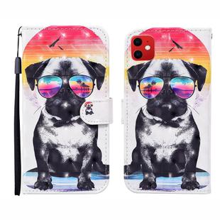 For iPhone 12 mini 3D Painted Pattern Horizontal Flip Leather Case with Holder & Wallet & Card slot & Lanyard(Glasses Dog)