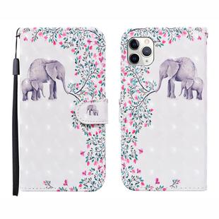 For iPhone 12 / 12 Pro 3D Painted Pattern Horizontal Flip Leather Case with Holder & Wallet & Card slot & Lanyard(Flower Elephant)