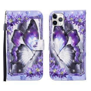For iPhone 12 / 12 Pro 3D Painted Pattern Horizontal Flip Leather Case with Holder & Wallet & Card slot & Lanyard(Purple Flower Butterfly)