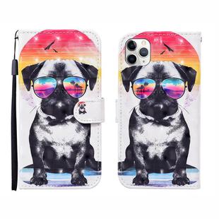 For iPhone 12 / 12 Pro 3D Painted Pattern Horizontal Flip Leather Case with Holder & Wallet & Card slot & Lanyard(Glasses Dog)