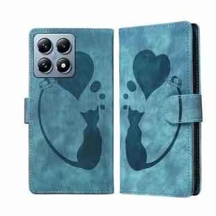 For Xiaomi 14T Pen Heart Cat Embossed Leather Phone Case(Blue)