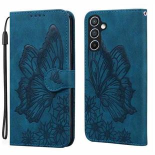 For Samsung Galaxy S25 5G Retro Skin Feel Butterflies Embossing Horizontal Flip Leather Phone Case(Blue)