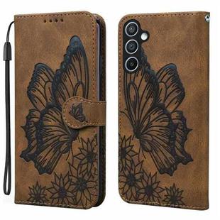 For Samsung Galaxy S25 5G Retro Skin Feel Butterflies Embossing Horizontal Flip Leather Phone Case(Brown)