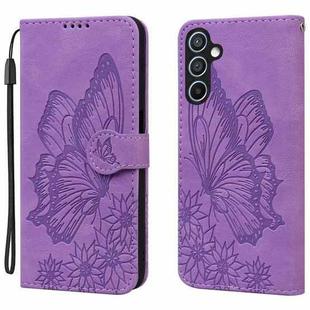 For Samsung Galaxy S25 5G Retro Skin Feel Butterflies Embossing Horizontal Flip Leather Phone Case(Purple)