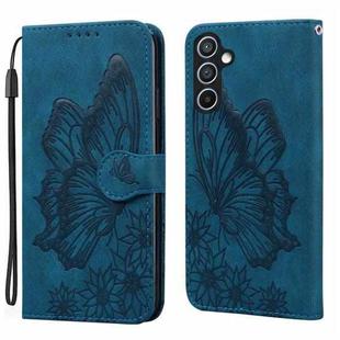 For Samsung Galaxy S25+ 5G Retro Skin Feel Butterflies Embossing Horizontal Flip Leather Phone Case(Blue)