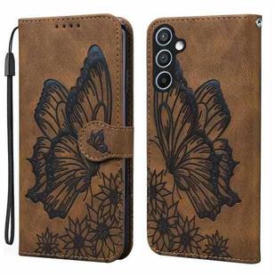 For Samsung Galaxy S25+ 5G Retro Skin Feel Butterflies Embossing Horizontal Flip Leather Phone Case(Brown)