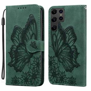 For Samsung Galaxy S25 Ultra 5G Retro Skin Feel Butterflies Embossing Horizontal Flip Leather Phone Case(Green)