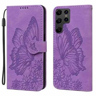 For Samsung Galaxy S25 Ultra 5G Retro Skin Feel Butterflies Embossing Horizontal Flip Leather Phone Case(Purple)
