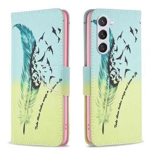 For Samsung Galaxy S25 5G Colored Drawing Pattern Leather Phone Case(Feather)