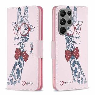 For Samsung Galaxy S25 Ultra 5G Colored Drawing Pattern Leather Phone Case(Giraffe)