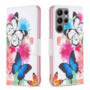 For Samsung Galaxy S25 Ultra 5G Colored Drawing Pattern Leather Phone Case(Butterflies)