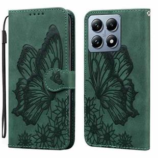 For Xiaomi 14T Retro Skin Feel Butterflies Embossing Horizontal Flip Leather Phone Case(Green)