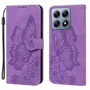 For Xiaomi 14T Retro Skin Feel Butterflies Embossing Horizontal Flip Leather Phone Case(Purple)