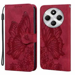 For Xiaomi Poco C75 Retro Skin Feel Butterflies Embossing Horizontal Flip Leather Phone Case(Red)