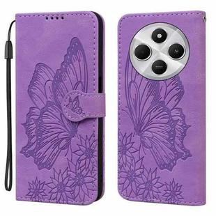 For Xiaomi Poco C75 Retro Skin Feel Butterflies Embossing Horizontal Flip Leather Phone Case(Purple)