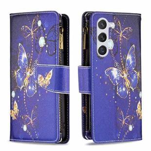 For Samsung Galaxy S25 5G Colored Drawing Pattern Zipper Leather Phone Case(Purple Butterfly)