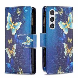 For Samsung Galaxy S25 5G Colored Drawing Pattern Zipper Leather Phone Case(Gold Butterfly)