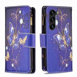 For Samsung Galaxy S25+ 5G Colored Drawing Pattern Zipper Leather Phone Case(Purple Butterfly)