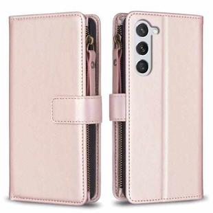 For Samsung Galaxy S25 5G 9 Card Slots Zipper Wallet Leather Flip Phone Case(Rose Gold)