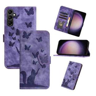 For Samsung Galaxy S25 5G Butterfly Cat Embossing Flip Leather Phone Case(Purple)