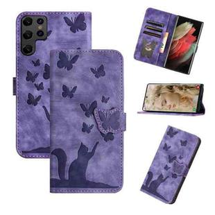 For Samsung Galaxy S25 Ultra 5G Butterfly Cat Embossing Flip Leather Phone Case(Purple)