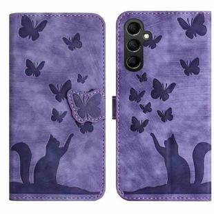 For Samsung Galaxy S25 FE 5G Butterfly Cat Embossing Flip Leather Phone Case(Purple)