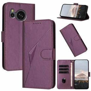 For Sharp Aquos Sense7 Triangle Pattern Buckle Clasp Leather Phone Case(Dark Purple)